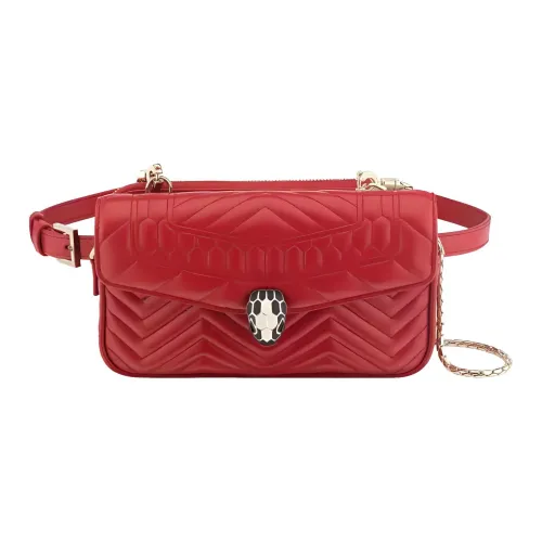 BVLGARI Serpenti Forever Телячья кожа Змеиная кожа Голова Сумка Через плечо Бананка Женская Красная