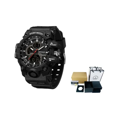 Sanda Электронный + Кварцевый механизм TPU Ремешок Часы Мужские Черный Циферблат