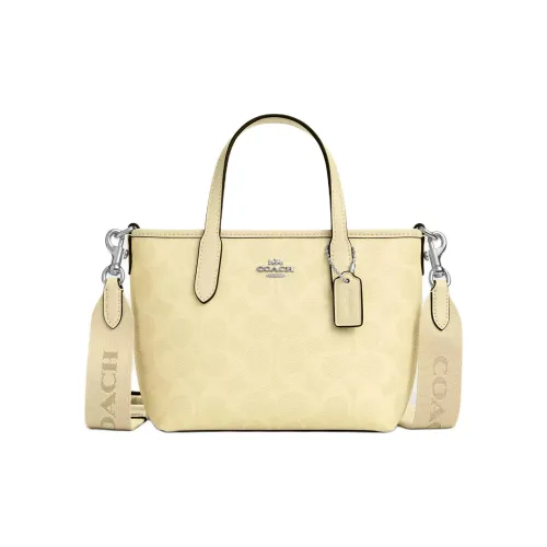 COACH Городская Сумка Tote из Покрытого Холста Сумка для покупок Сумка через плечо Сумка мини Женская Желтая