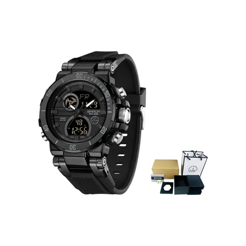 Sanda Электронный + Кварцевый механизм TPU Ремешок Часы Мужские Черный Циферблат