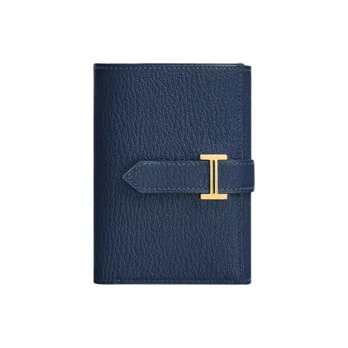 HERMES Bearn Mysore Шевро Кошелек Женские 7U Темно-синий
