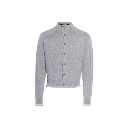 Jacquemus FW24 Высокий воротник кардиган кашемировый свитер мужской GREY Серый