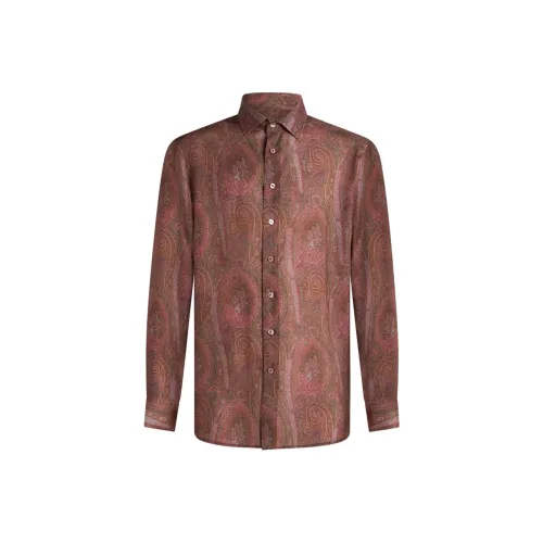 ETRO Коричневый Красный Мужские Рубашки
