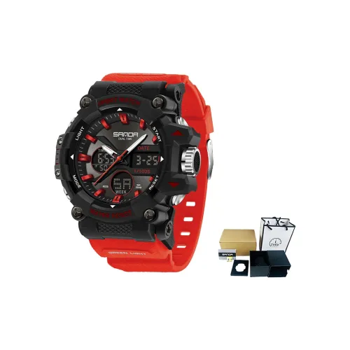 Sanda Электронный + Кварцевый механизм TPU Ремешок Часы Мужские Черный Циферблат