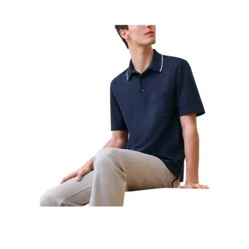 HERMES FW24 Поло Мужское Морской Синий