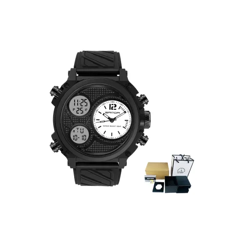 Sanda Электронный + Кварцевый механизм Смольный ремешок Часы Мужские Черный циферблат