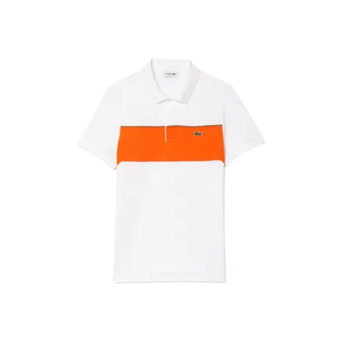LACOSTE Поло Мужское Белое Оранжевое