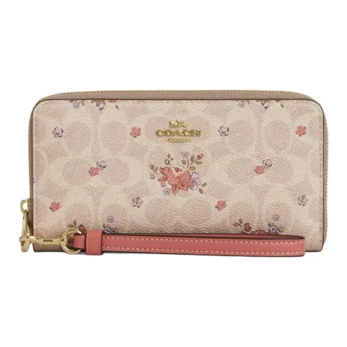 COACH Zip Around Покрытый холст Кошелек Маленький Женский Бежевый