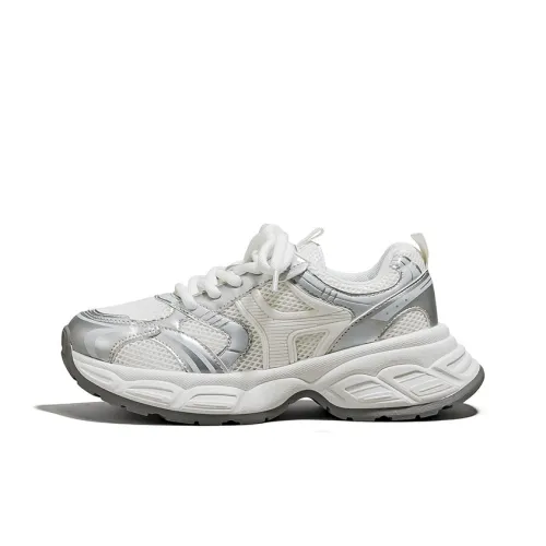 Warrior Износостойкий Нескользящий и Дышащий Низкий Топ Толстая Подошва Женские Белые Серебряные