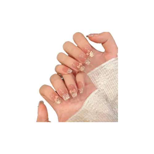 Suiyiie Sweetheart Кошка с Румяна French Кошачий глаз Bowknot False Nail MID Длина Pink Smudge Cute