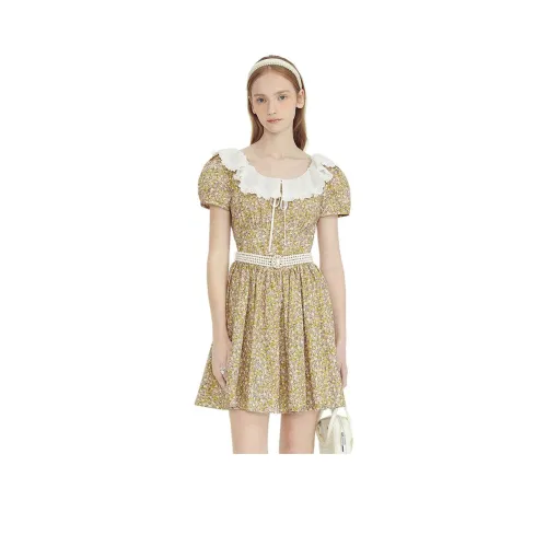 AIVEI Короткое платье с короткими рукавами женское желтый цветочный