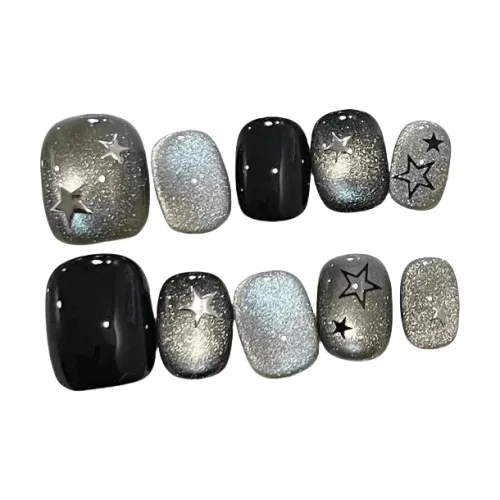 Gentle Welcome Ручной Городской CHIC Стиль False Nail Короткий Круглый Черный Белый Смужка Кошачий глаз