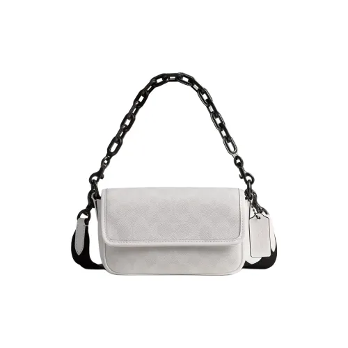 COACH Charter Покрытый холст с телячьей кожей Сумка через плечо Маленькая Мужская Белая и Черная