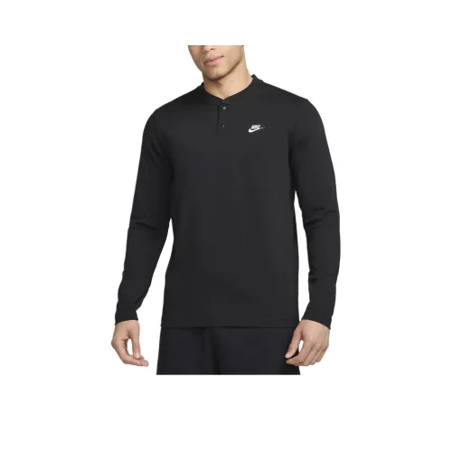 Nike Club Мужская Рубашка с Длинным Рукавом Henley Мужская Черная Черная Белая