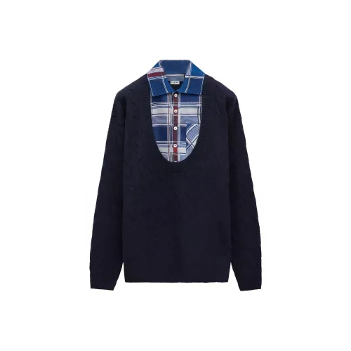 LOEWE FW24 Кашемир Свитер Мужской Морской Синий