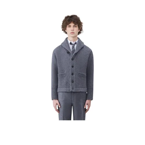 THOM BROWNE THOM BROWNE FW23 Early Autumn Collection Средне-серый Мужской кашемировый свитер