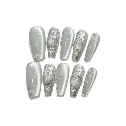 Gentle Welcome BUCCELLATI Стеклянные бусины Cat Eye Фальшивая ногтевая пластина Длинный Серебряный Смужка Металл