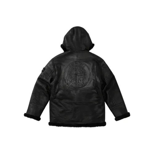 Supreme x STONE ISLAND Ручная окрашенная с капюшоном овчина куртка унисекс