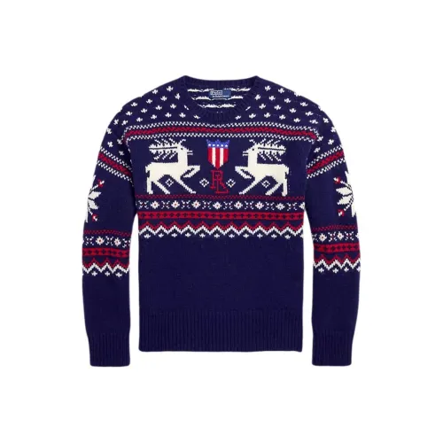 Polo Ralph Lauren Свитер с узором оленя мужская шерсть синий