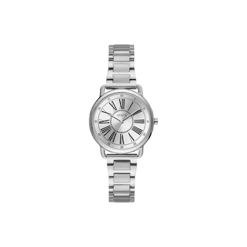 GUESS Женские часы Кварцевый механизм Ремешок из нержавеющей стали 34 мм Серебристый циферблат