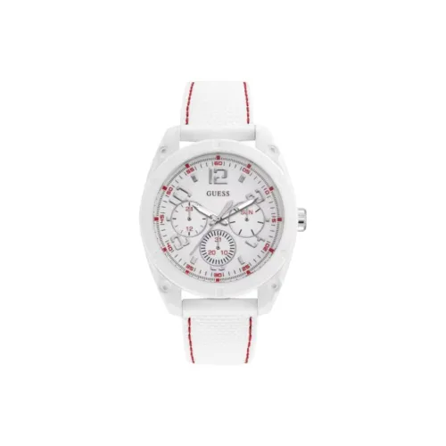 GUESS Мужские часы Кварцевый механизм Силиконовый ремешок 46 мм Белый циферблат
