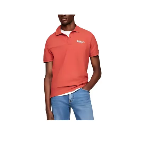 Tommy Hilfiger Стандартный крой Hilfiger Logo Polo Рубашка Мужская Естественный Красный