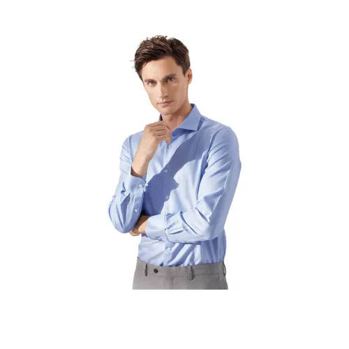 BY CREATIONS Рубашка Мужская Синяя в узор "гусиная лапка"