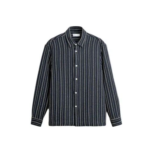 ZARA Морской синий/Телесный Мужские рубашки