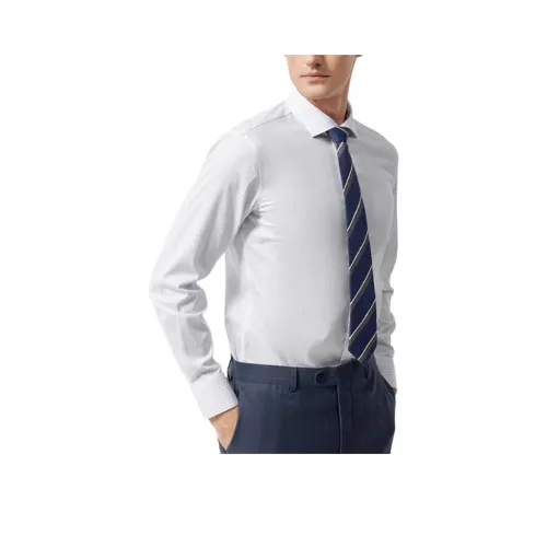 BY CREATIONS Рубашка Мужская Белая Подкладочная ткань Синие Полосы Узор