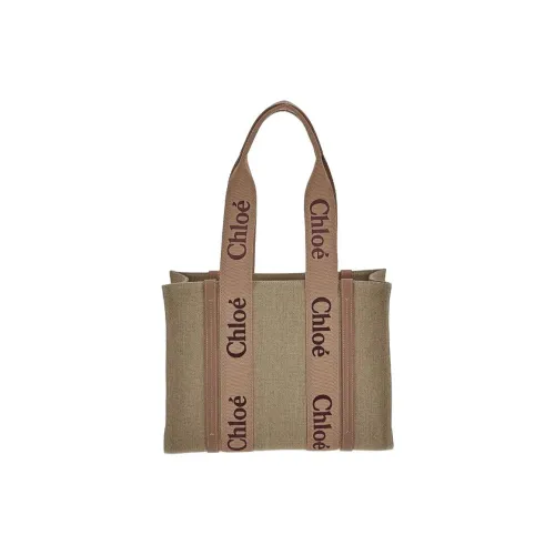 Chloe Woody Linen Canvas Tote Bag Shopping Bag Shoulder Bag Medium Women's Dark Khaki