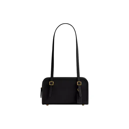 COACH Swing Zip Crushed Leather Shoulder Bag Small Women's Black