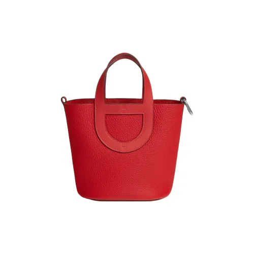 HERMES In The Loop Taurillon Clemence Bullhide с Swift кожа ведрообразная сумка женская красная