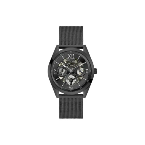 GUESS Мужские часы Кварцевый механизм Ремешок из нержавеющей стали 42 мм Циферблат с дизайном Skeleton Часы