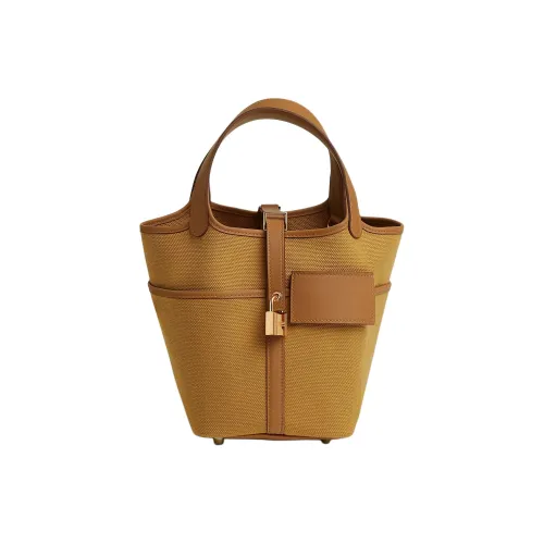 HERMES Picotin Lock Goeland Canvas Swift Телячья кожа Корзинка-сумка Сумка Женская Пустыня Золото