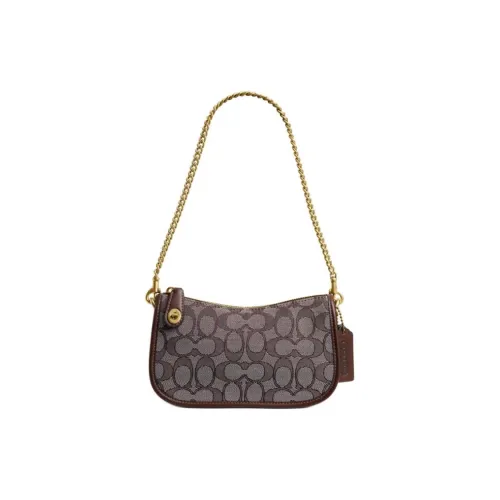 COACH Swinger Переработанный хлопок Портативная сумка через плечо маленькая сумка через плечо для женщин коричневый
