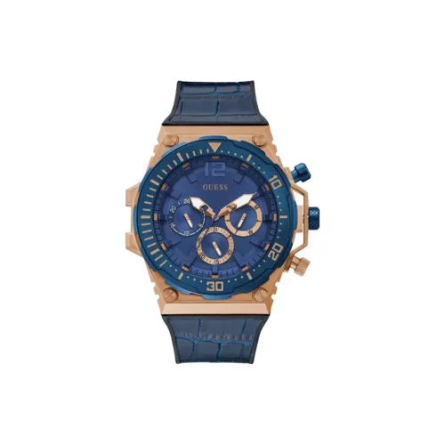 GUESS Наручные часы Кварцевый механизм Кожа Пластик Ремешок 49 мм Синий циферблат Мужские часы