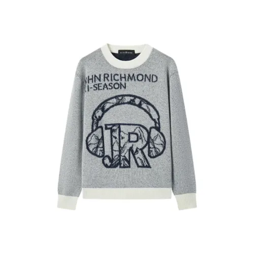 JOHN RICHMOND FW24 Кашемир Свитер Мужской Белый Серый