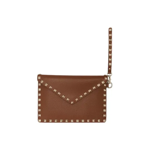 Valentino Rockstud Телячья кожа с текстурой сумка-конверт клатч женский коричневый
