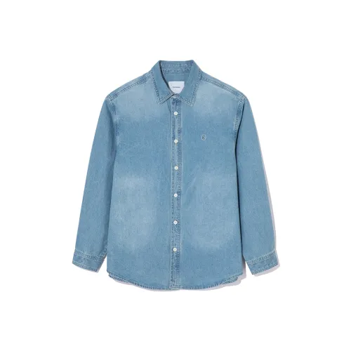 COVERNAT C logo Буква Вышивка Повседневный Длинный рукав Деним Рубашка Унисекс Ярко-синий