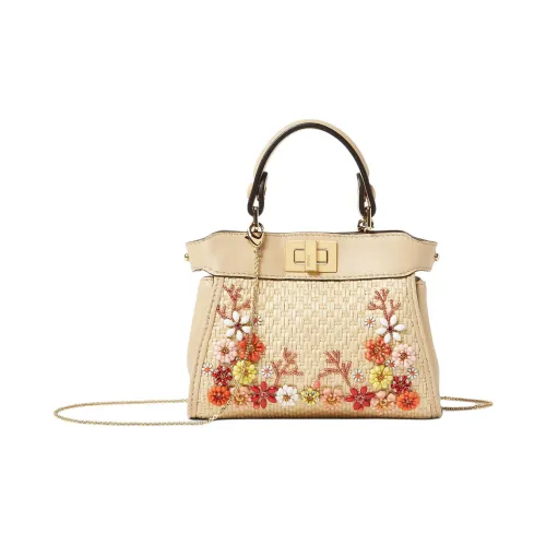 FENDI Peekaboo Полиамид Одно Плечо Сумка Мини Женская Бежевая