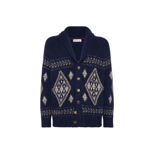 BRUNELLO CUCINELLI SS24 Кашемир Свитер Мужской Морской Синий