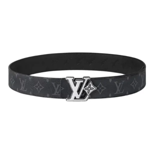 LOUIS VUITTON Покрытие Холст Кожаные Ремни Мужской Черный Ширина 4CM