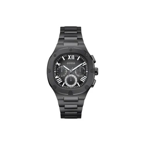 GUESS Мужские часы Кварцевый механизм Ремешок из нержавеющей стали 42 мм Черный циферблат