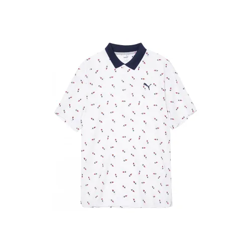 PUMA Golf Поло Мужское Белое Темно-красное