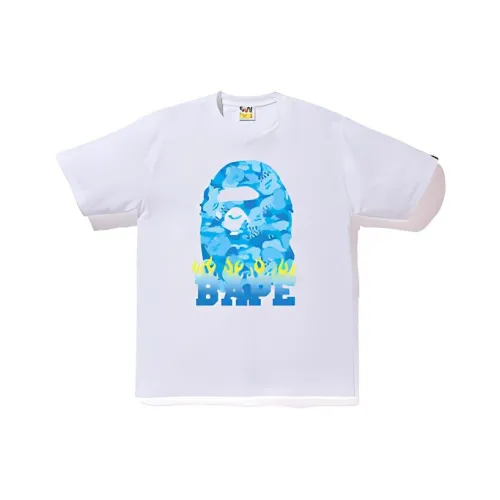 A BATHING APE Голова Series Пламя CAMO BAPE co-brand Пламя Tee MENS T Рубашка Унисекс Белый