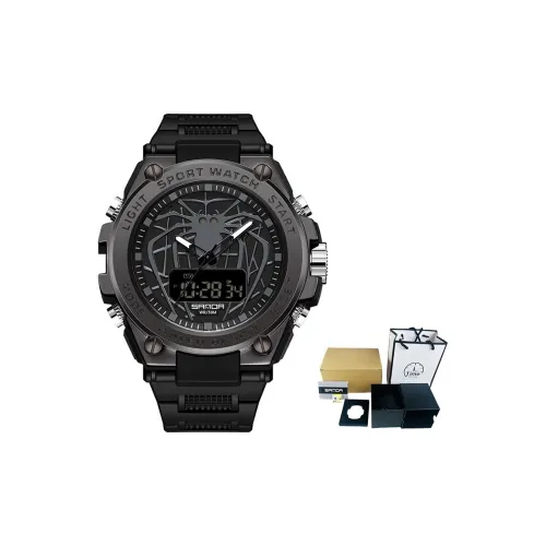 Sanda Электронный + Кварцевый механизм TPU Ремешок Часы Мужские Черный Циферблат