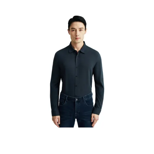 DIKENI Рубашка Мужская Синяя с Жаккардным Узором