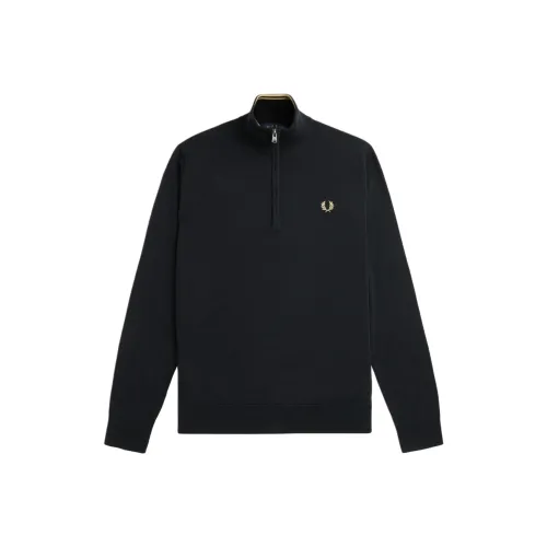 FRED PERRY Классический Полузастежка JUMPER Свитер Мужской Черный
