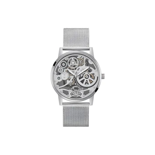GUESS Мужские часы Кварцевый механизм Ремешок из нержавеющей стали 42 мм Циферблат с дизайном Skeleton Часы