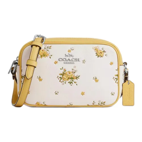 COACH Jamie Зернистая кожа личи кожа сумка Camera сумка через плечо мини женская желтый и белый